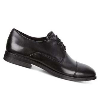 Men's Ecco Melbourne Cap Toe Tie Dress Shoes Black | USA 521SGL